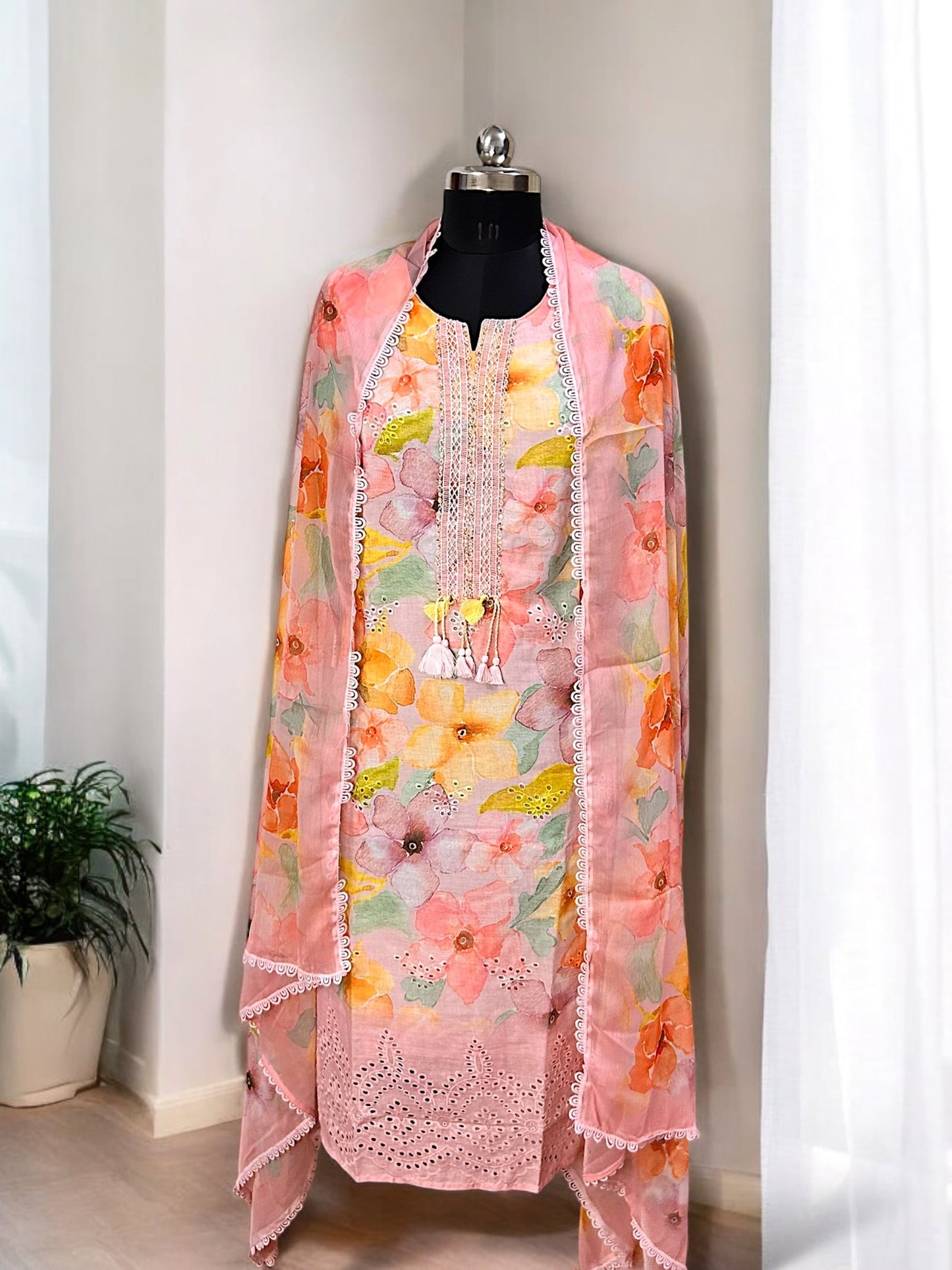 Coral Schiffli Pure Cotton Kurta Set