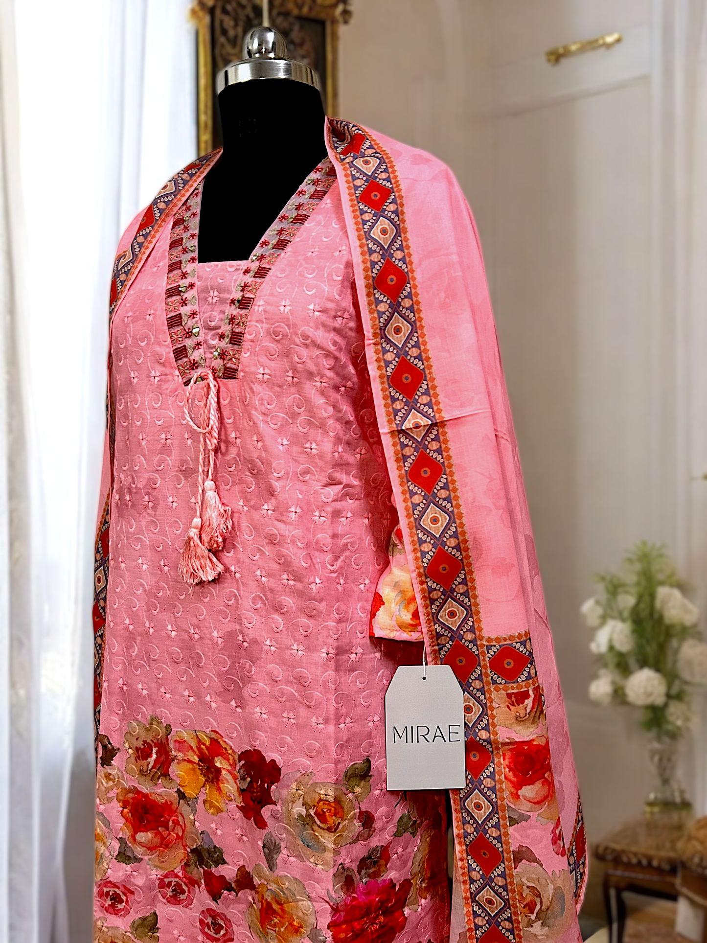 Coral Pink Pure Cotton Suit Set