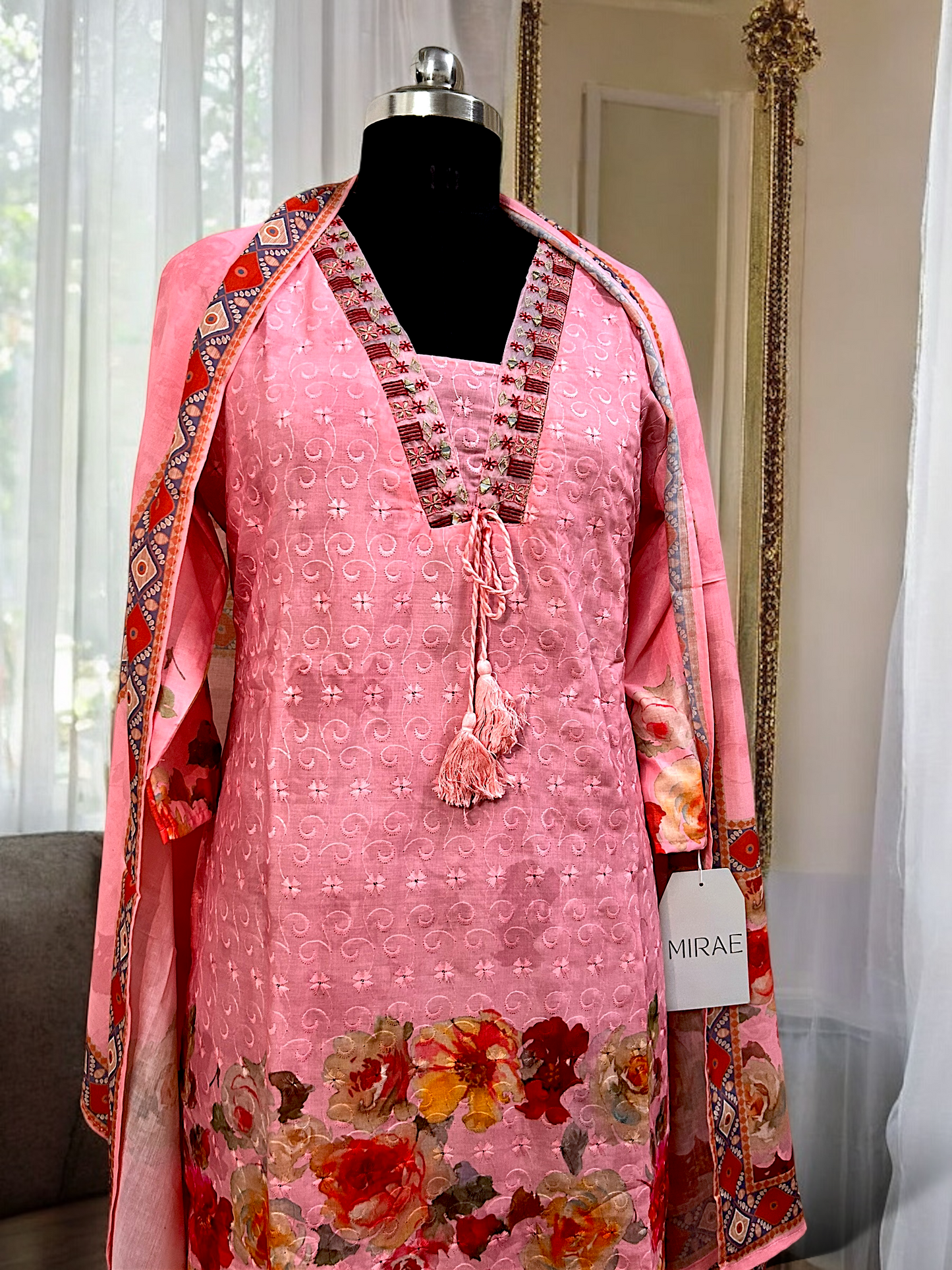 Coral Pink Pure Cotton Suit Set