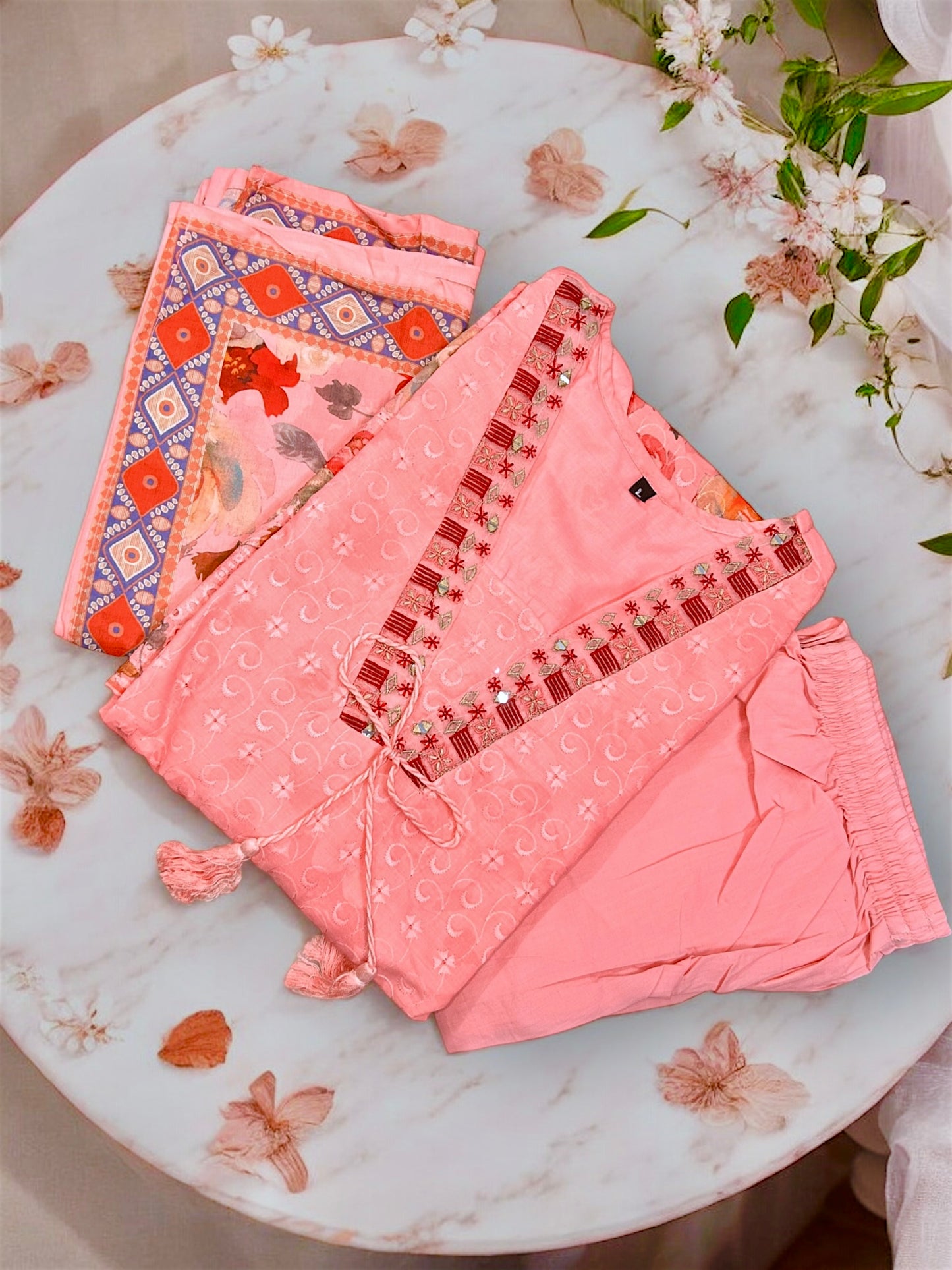 Coral Pink Pure Cotton Suit Set