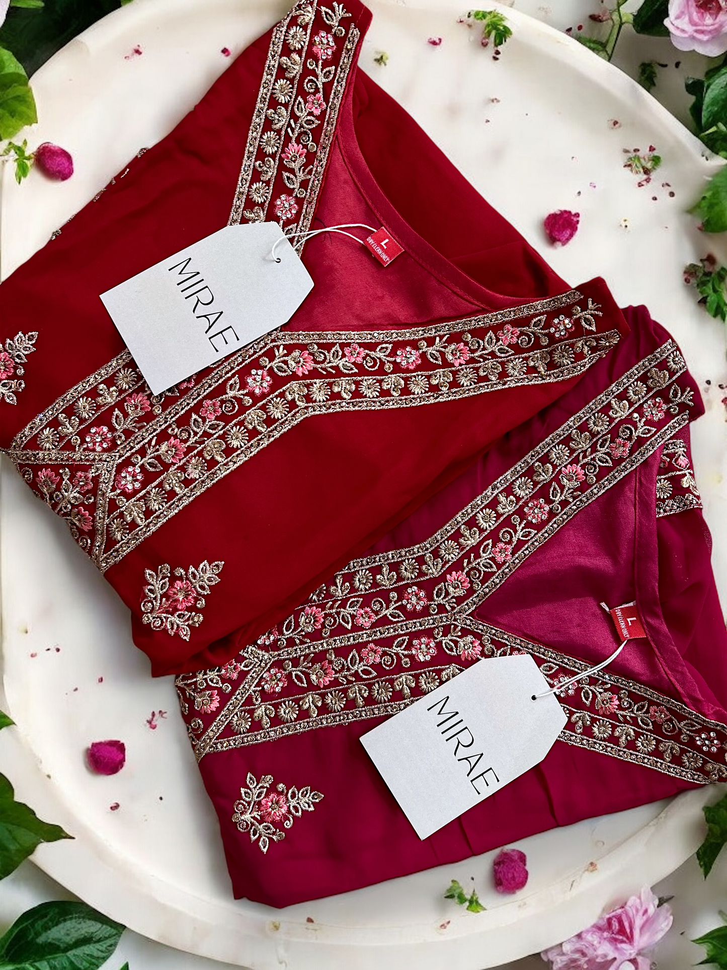 Maroon Red Embroidered Kurta Set with Palazzo Pants