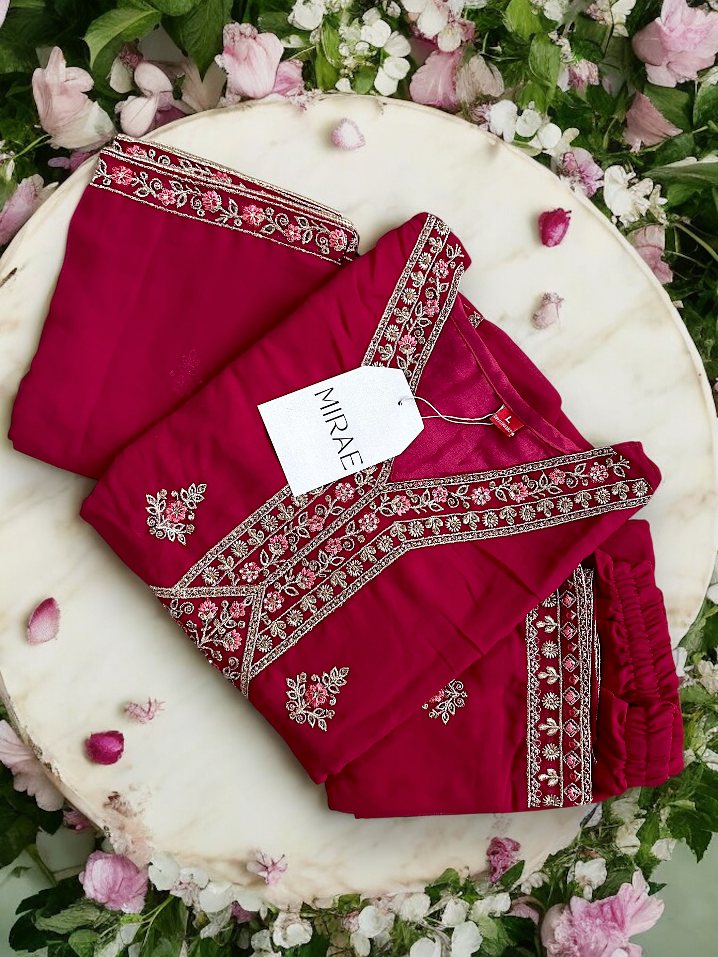 Magenta Embroidered Kurta Set with Palazzo Pants