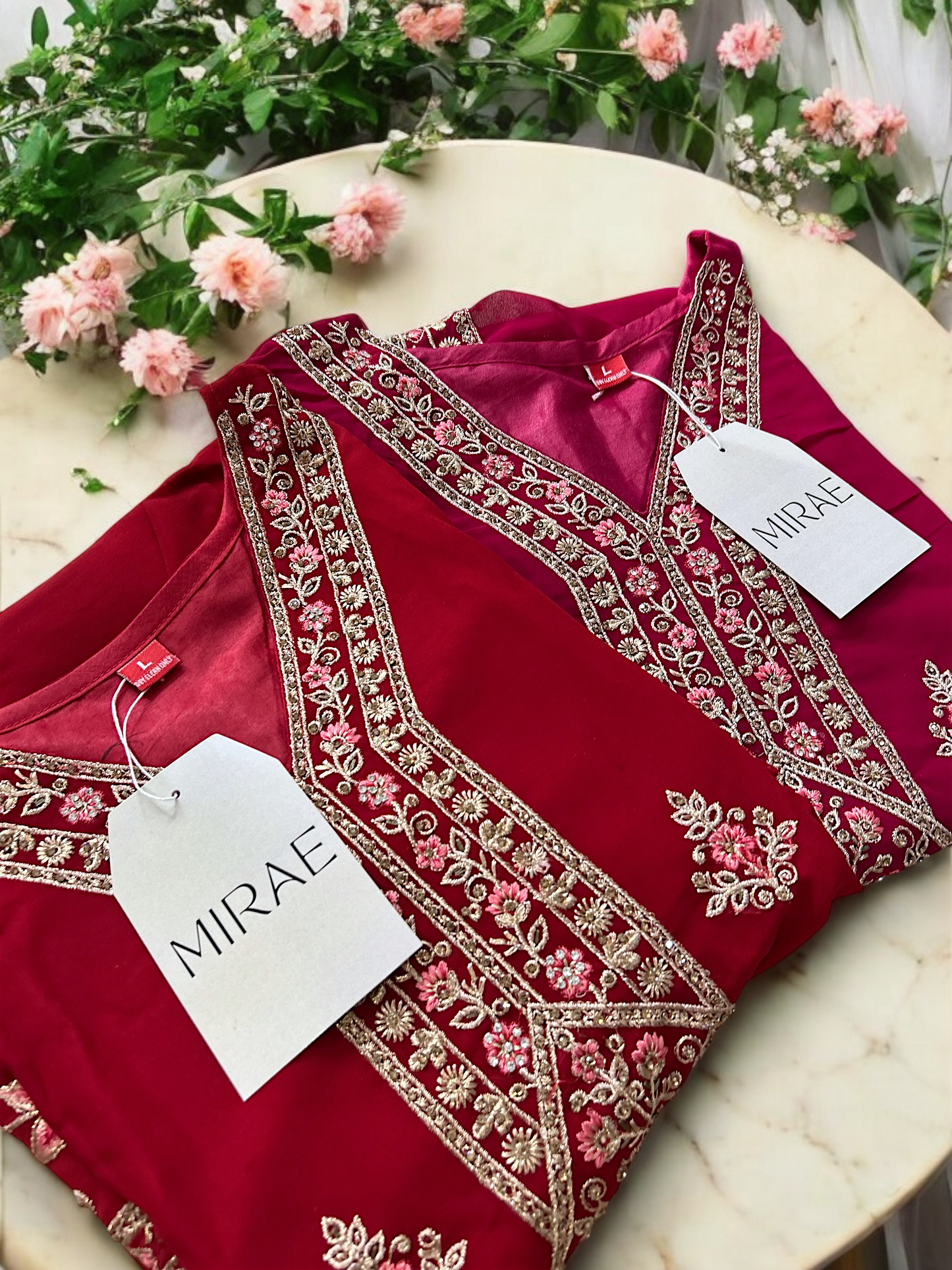 Magenta Embroidered Kurta Set with Palazzo Pants