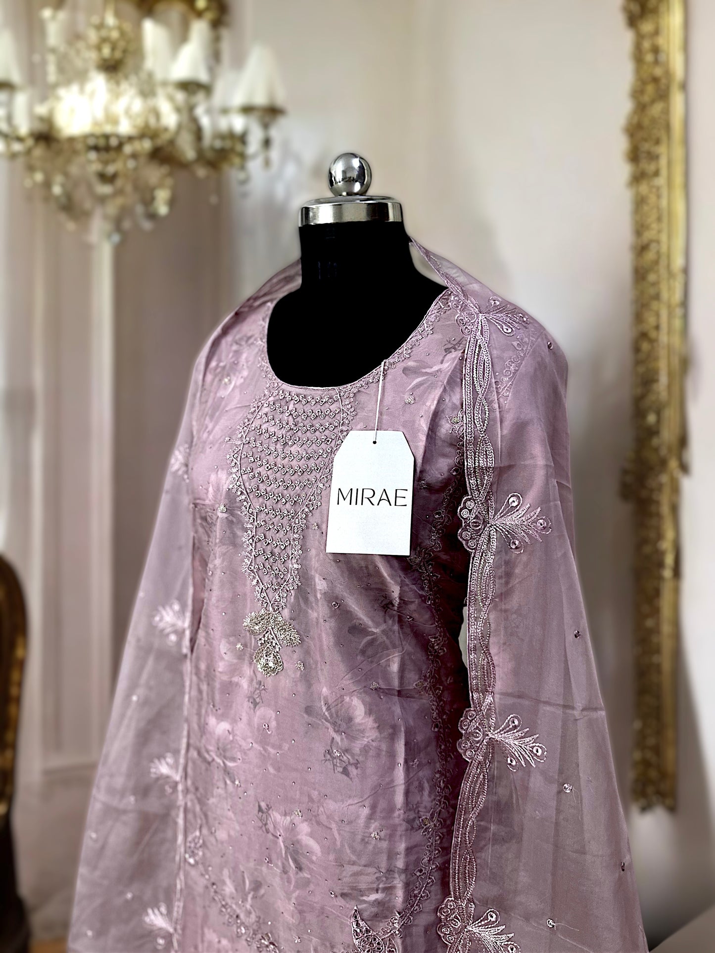 Rose Pink Organza Jarkan Embroidered Suit Set