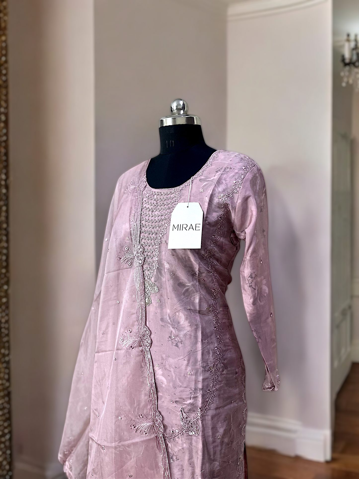 Rose Pink Organza Jarkan Embroidered Suit Set