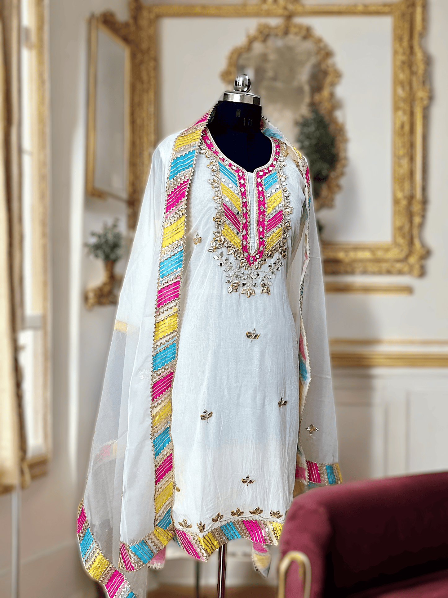 White Heavy Embroidered Gota Patti Suit Set