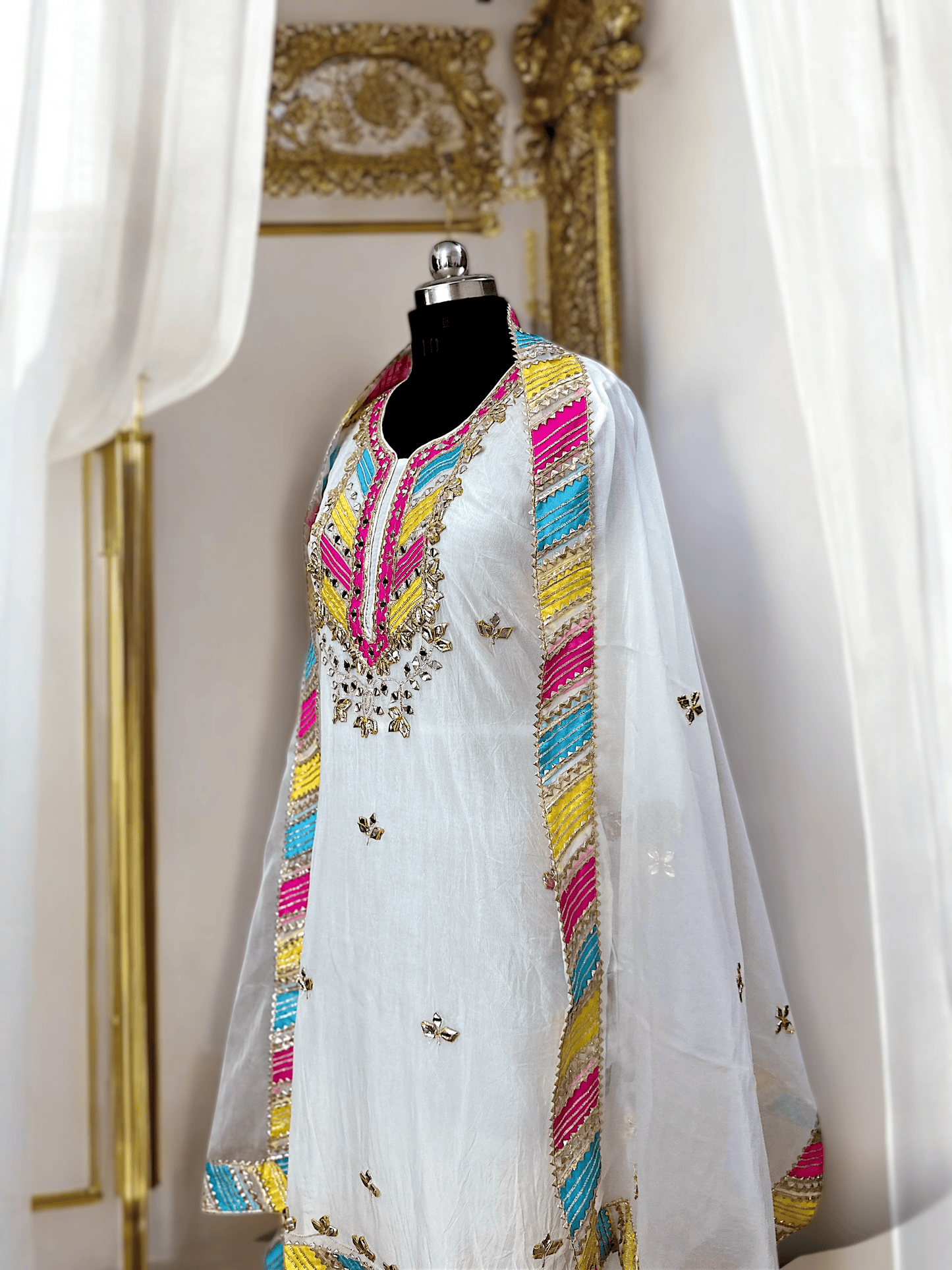 White Heavy Embroidered Gota Patti Suit Set