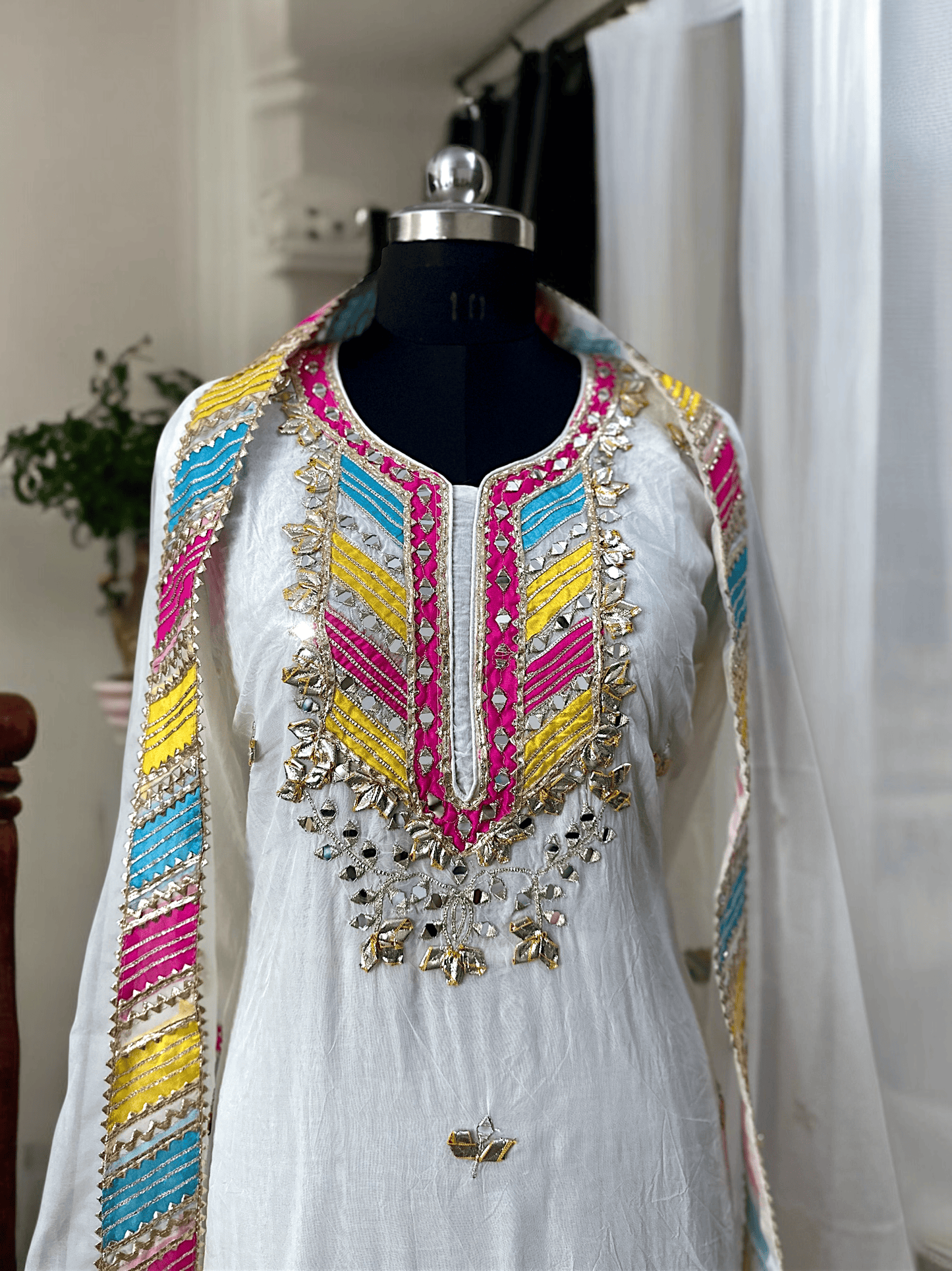 White Heavy Embroidered Gota Patti Suit Set