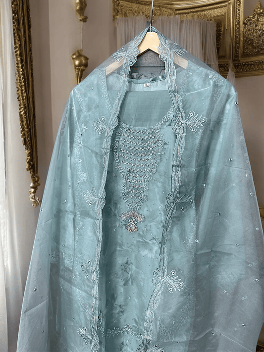 Mint Green Organza Jarkan Embroidered Suit Set