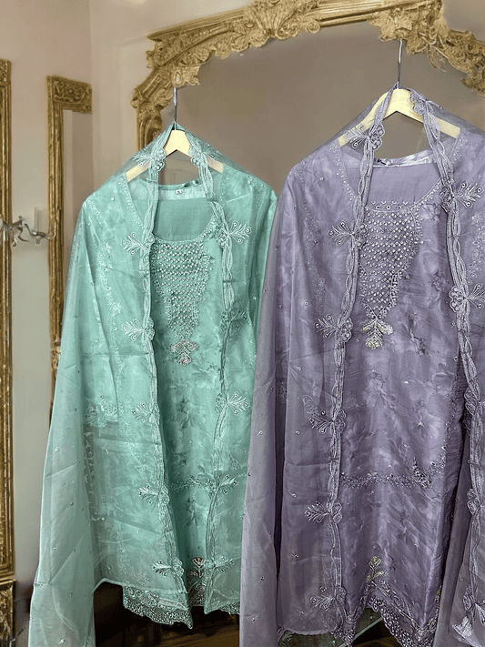 Lavander Purple Organza Jarkan Embroidered Suit Set